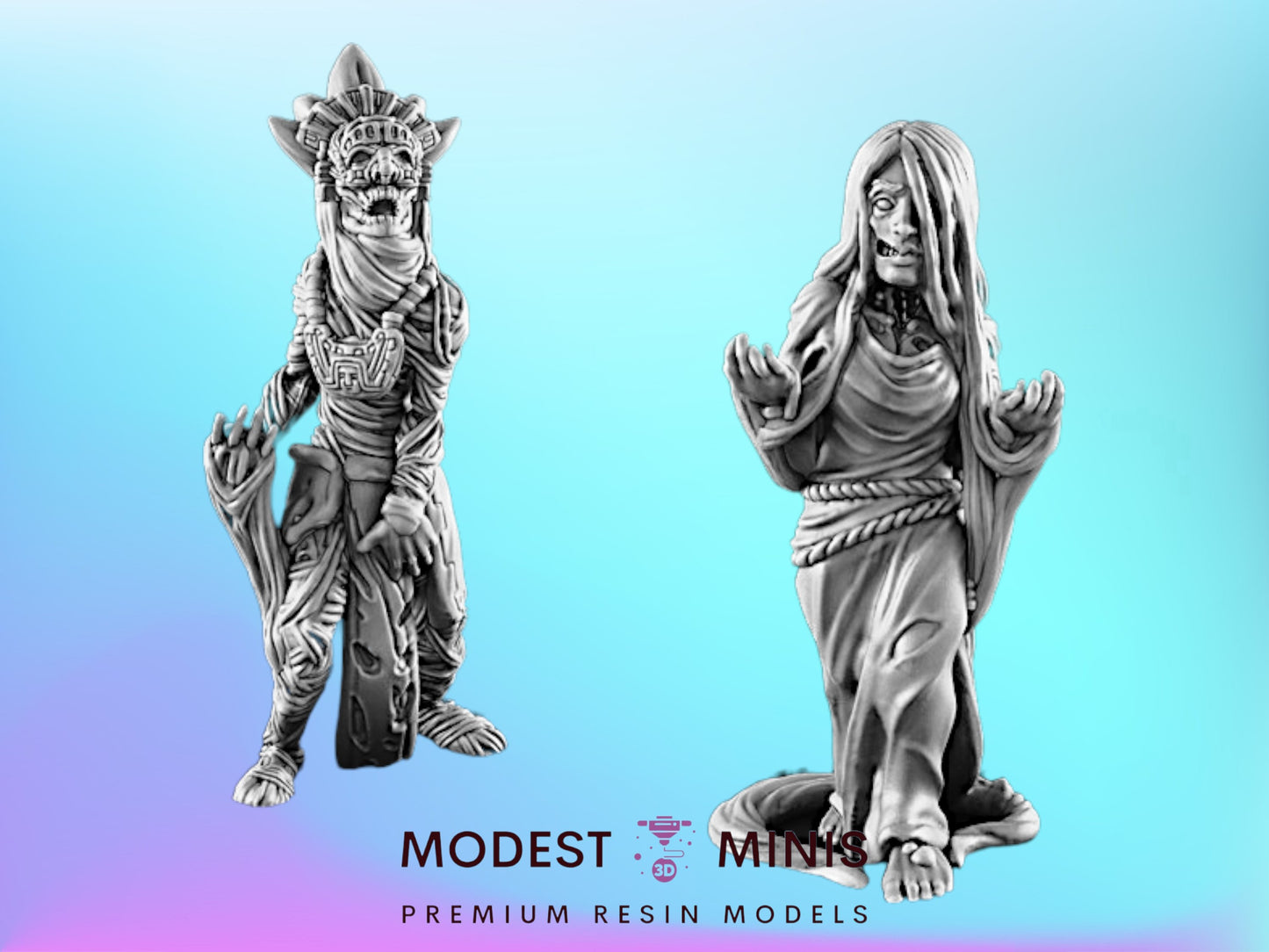 Mummy and Maiden | 25mm - 75mm Scale | DnD | EC3D Fantasy Mini | Depths