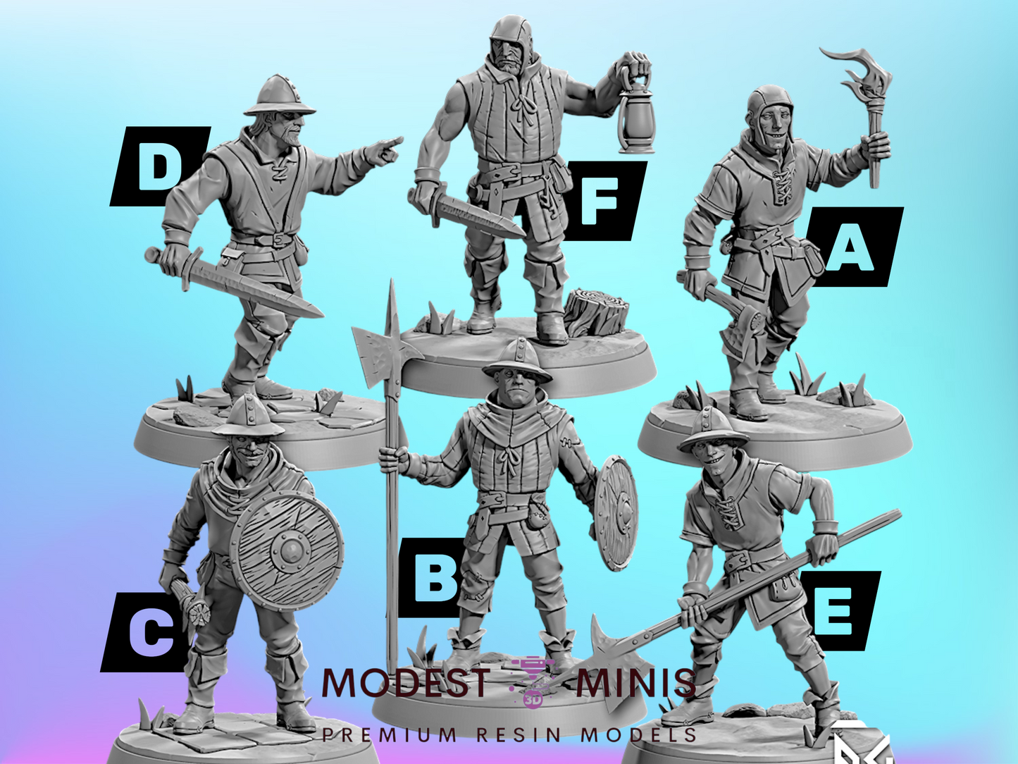 Peasants 2 Town Guard | 28mm - 75mm Scale Resin Minis | DnD | Artisan Guild Villagers