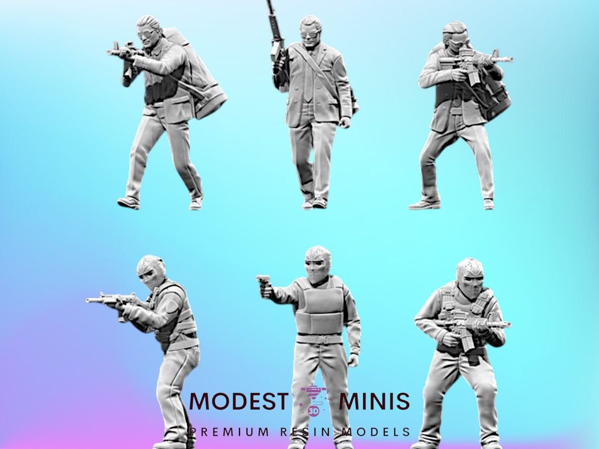 6pc Robbers Heat Movie - 28mm-100mm Scale Resin Military Miniature | Zona Alfa | Spectre Ops Mini