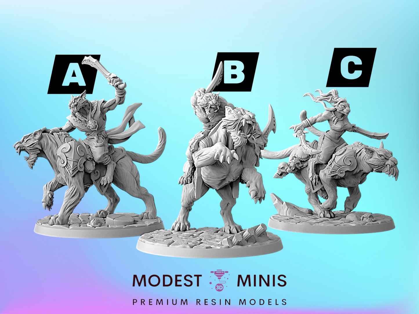 Rakshatiger Riders | 28mm - 75mm Scale Resin Minis | DnD | Artisan Guild Tabaxi