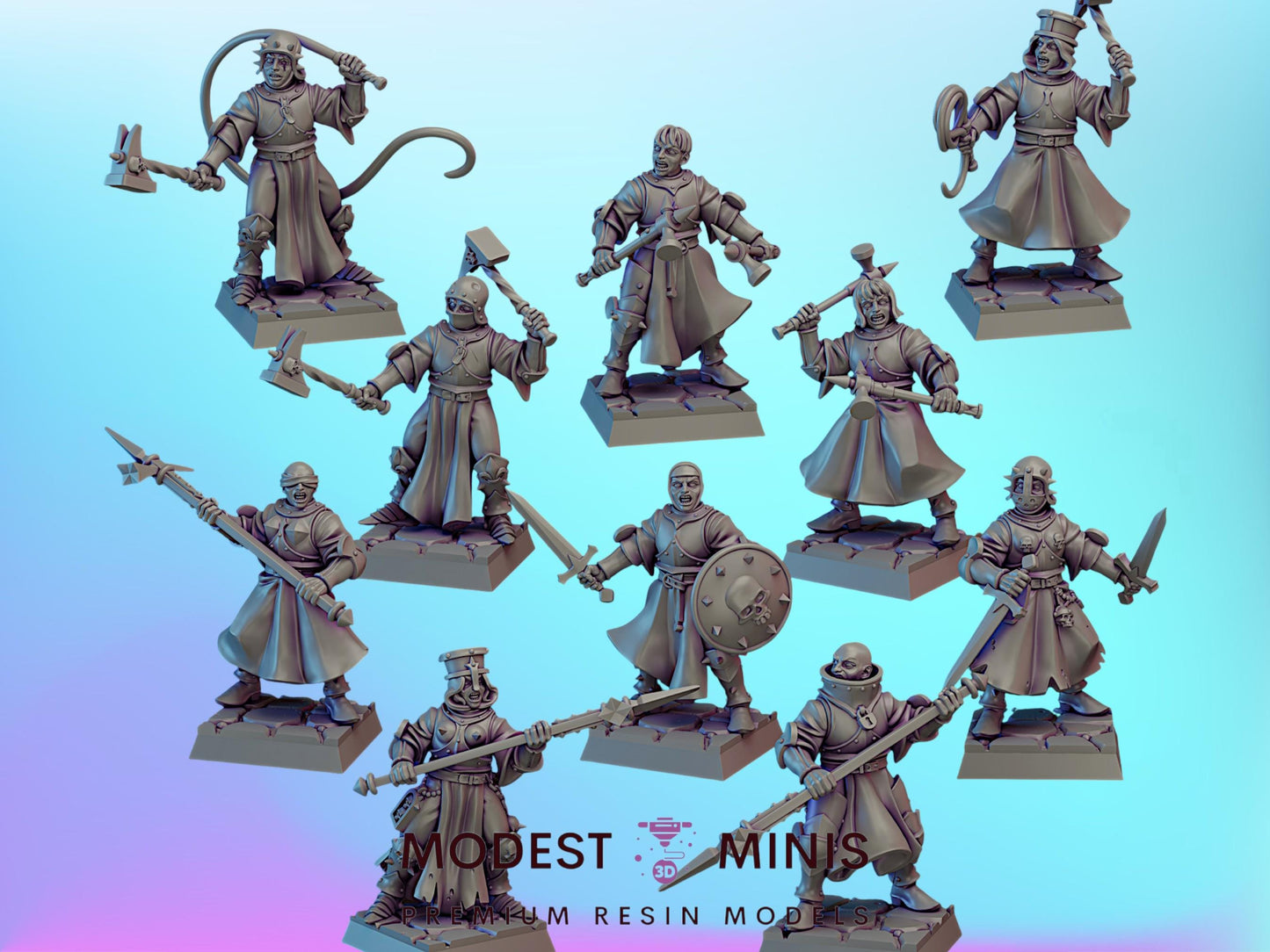 10pc Nuns and Zealots | 28mm to 75mm DnD Miniature | Frostgrave Mini | Vae Victis