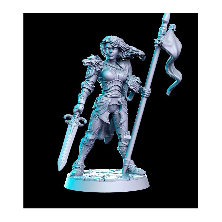 Brunhilda Female Knight - 32mm Scale DnD Miniature | Dungeons and Dragons | JRPG Mini - RN Estudio