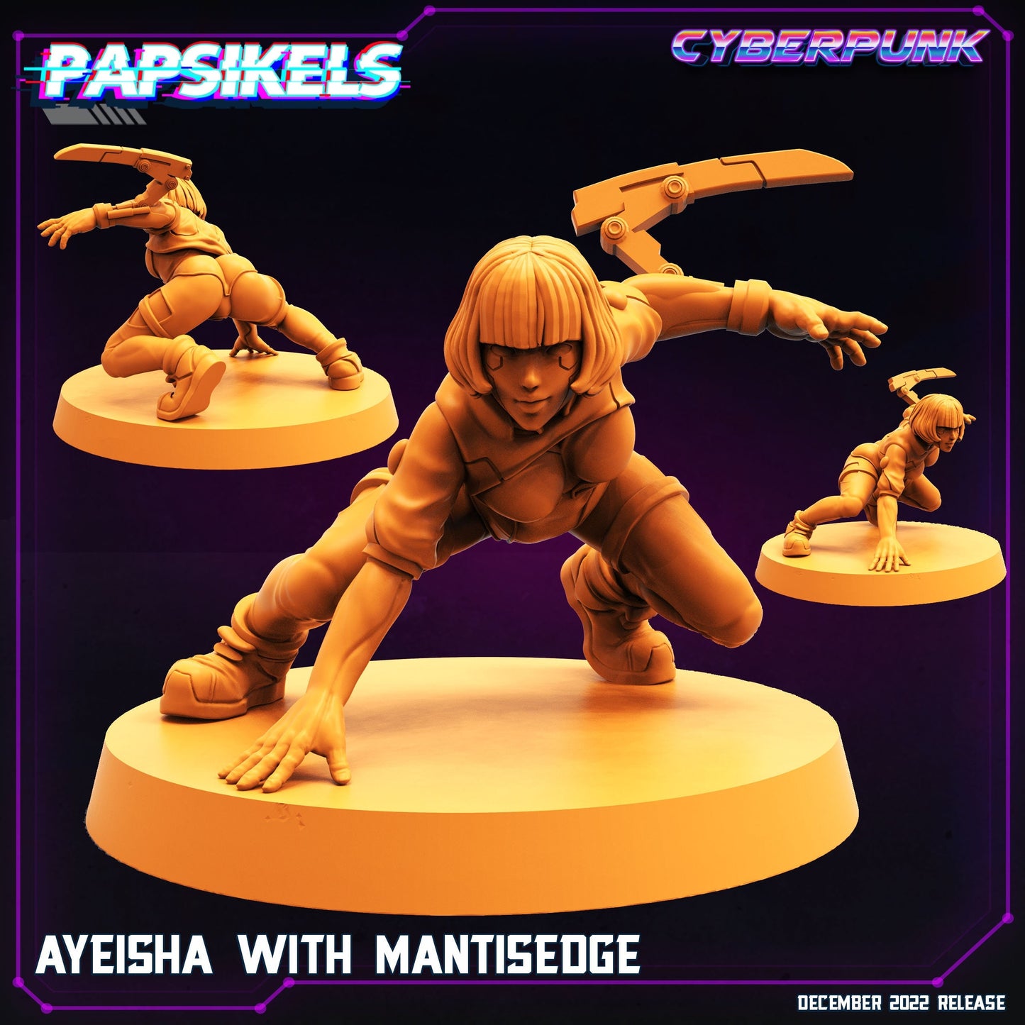 Ayeisha with Mantisedge Cyberpunk Female - 32mm Scale Alien Miniature | Batang City | Papsikels