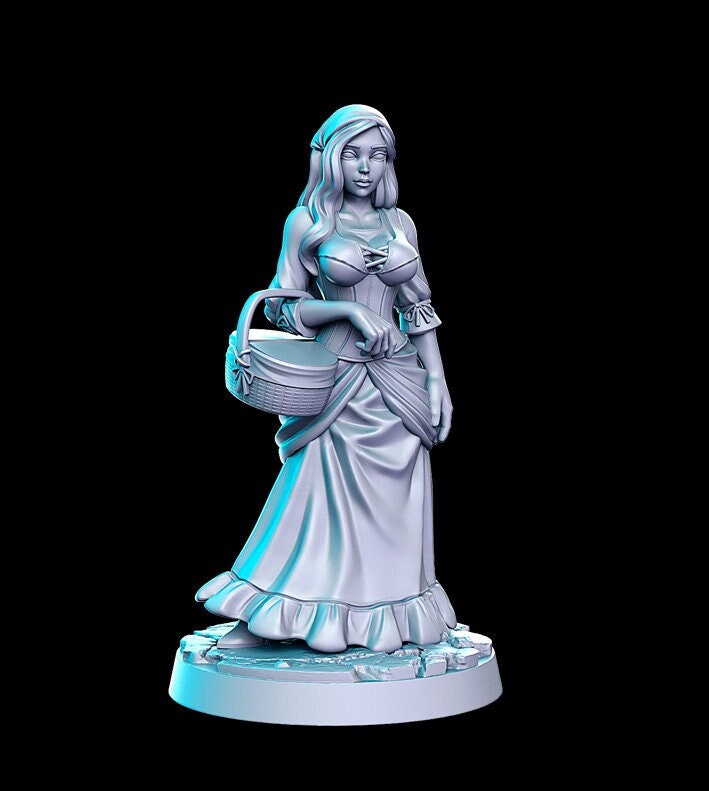 Villager NPC Alice market girl - 32mm Scale DnD Miniature | Dungeons and Dragons | JRPG Mini - RN Estudio