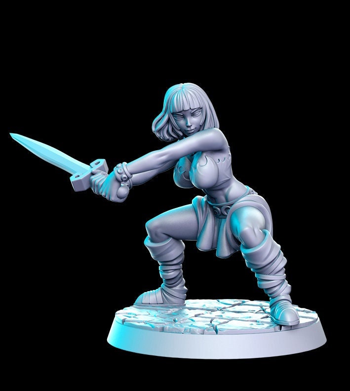 Heroine Quest Barbarian Female - 28mm 32mm Scale DnD Miniature | Dungeons and Dragons | RN Estudio