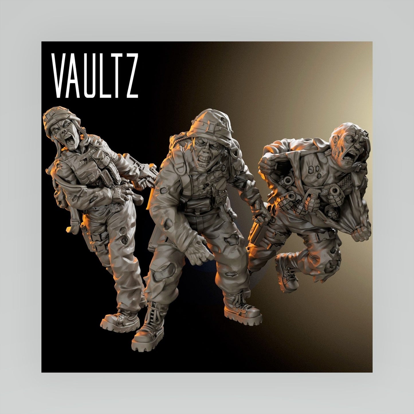 3pc Military Zombie Pack | 28mm - 100mm Scale Resin Mini | Zombicide | Vaultz