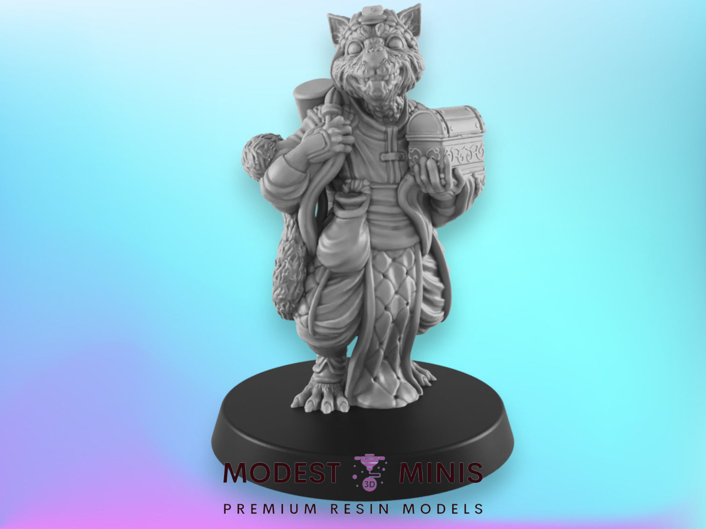 NPC Catfolk Merchant | 28mm to 75mm DnD Miniature | Frostgrave Mini | EC3D