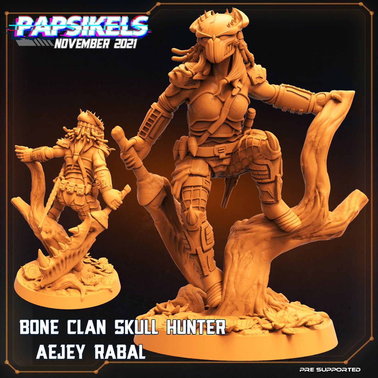 Bone Clan Ajaey Skull Hunter - 32mm Scale Alien Miniature | RPG | Sci fi | Cyberpunk | Role Playing | DnD | Papsikel
