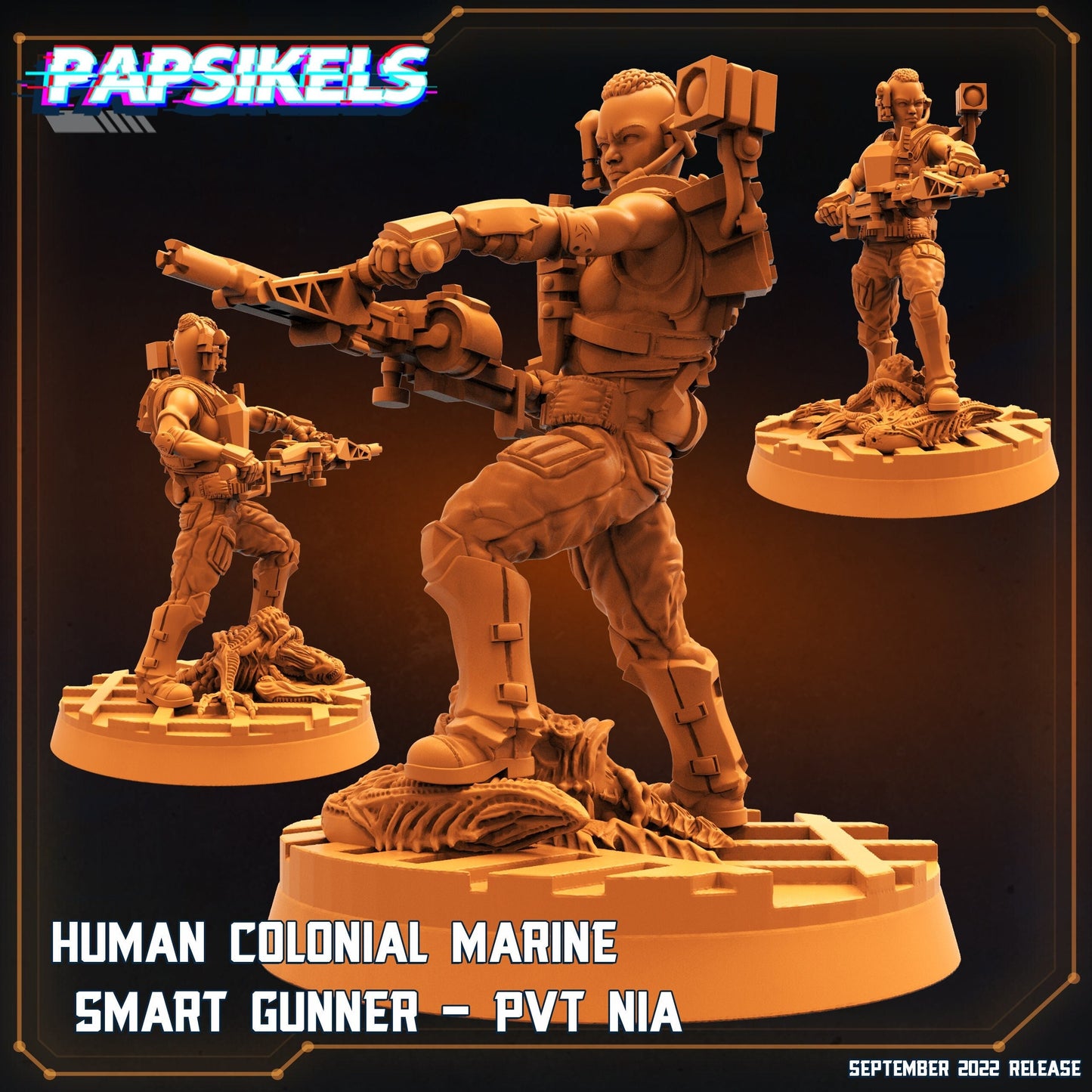 Female Marine Smart Gunner Nia - 32mm Scale Alien Miniature | RPG | Sci fi | Law Upholders | Role Playing | DnD | Papsikel