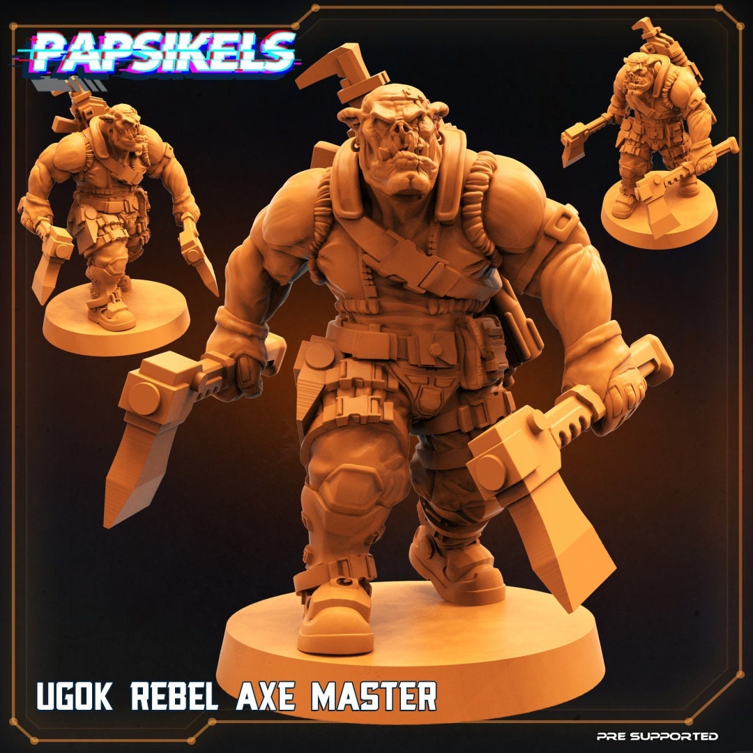 Ugok Rebel Fighter Axe Master - 32mm Scale Alien Miniature | RPG | Sci fi | Batang City | Role Playing | DnD | Papsikel