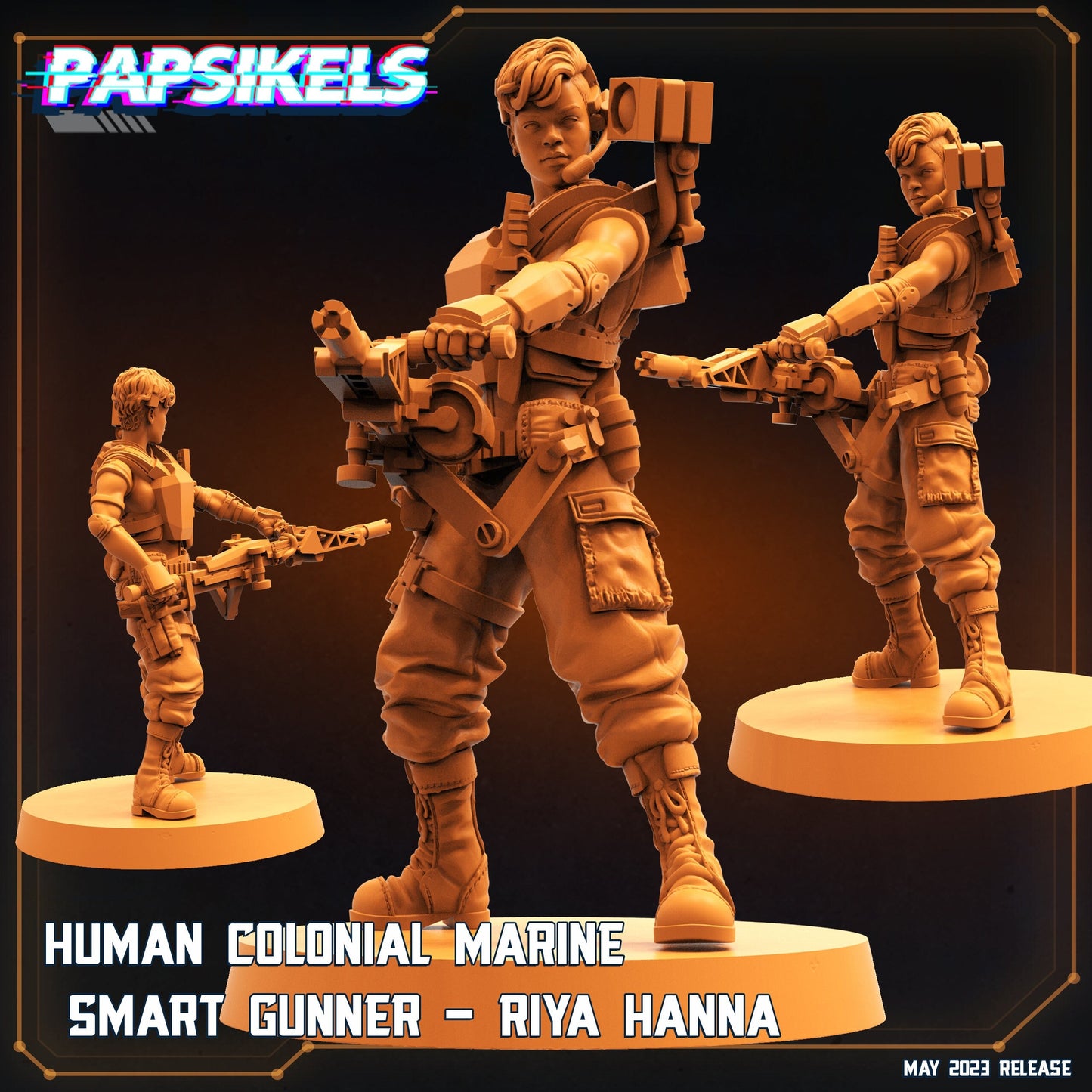 Female Marine Smart Gunner Riya Hanna - 32mm Scale Alien Miniature | RPG | Sci fi | Law Upholders | Role Playing | DnD | Papsikel