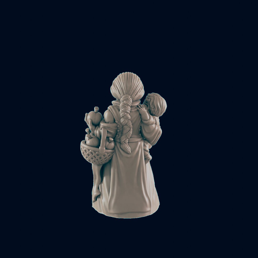 NPC Dwarf Female Mother and Child - 25mm - 75mm Scale | DnD | EC3D Fantasy Mini | Townsfolk