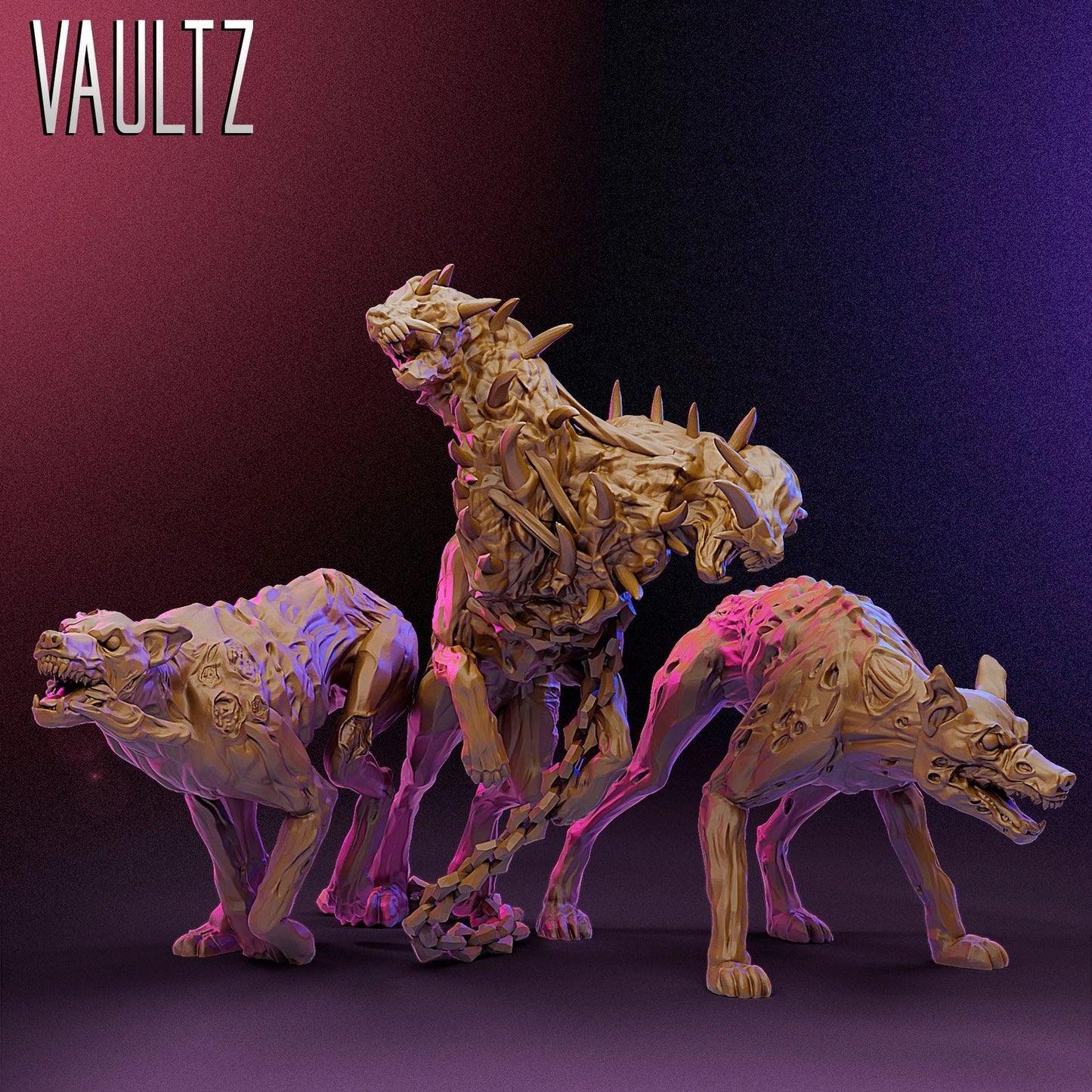 3pc Cerberus Zombie Dogs | 28mm - 100mm Scale Resin Mini | Zombicide | Vaultz