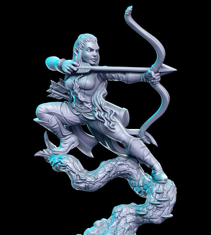 Aurielle w/ Bow Elven Archer - 32mm Scale DnD Miniature | Dungeons and Dragons | JRPG Mini - RN Estudio