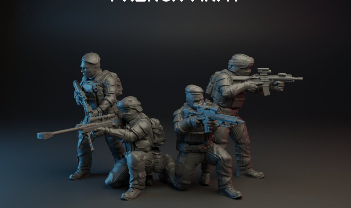 4pc FAMAS French Army 2 - 28mm Scale Resin Military Miniature | Zona Alfa | Spectre Ops Mini