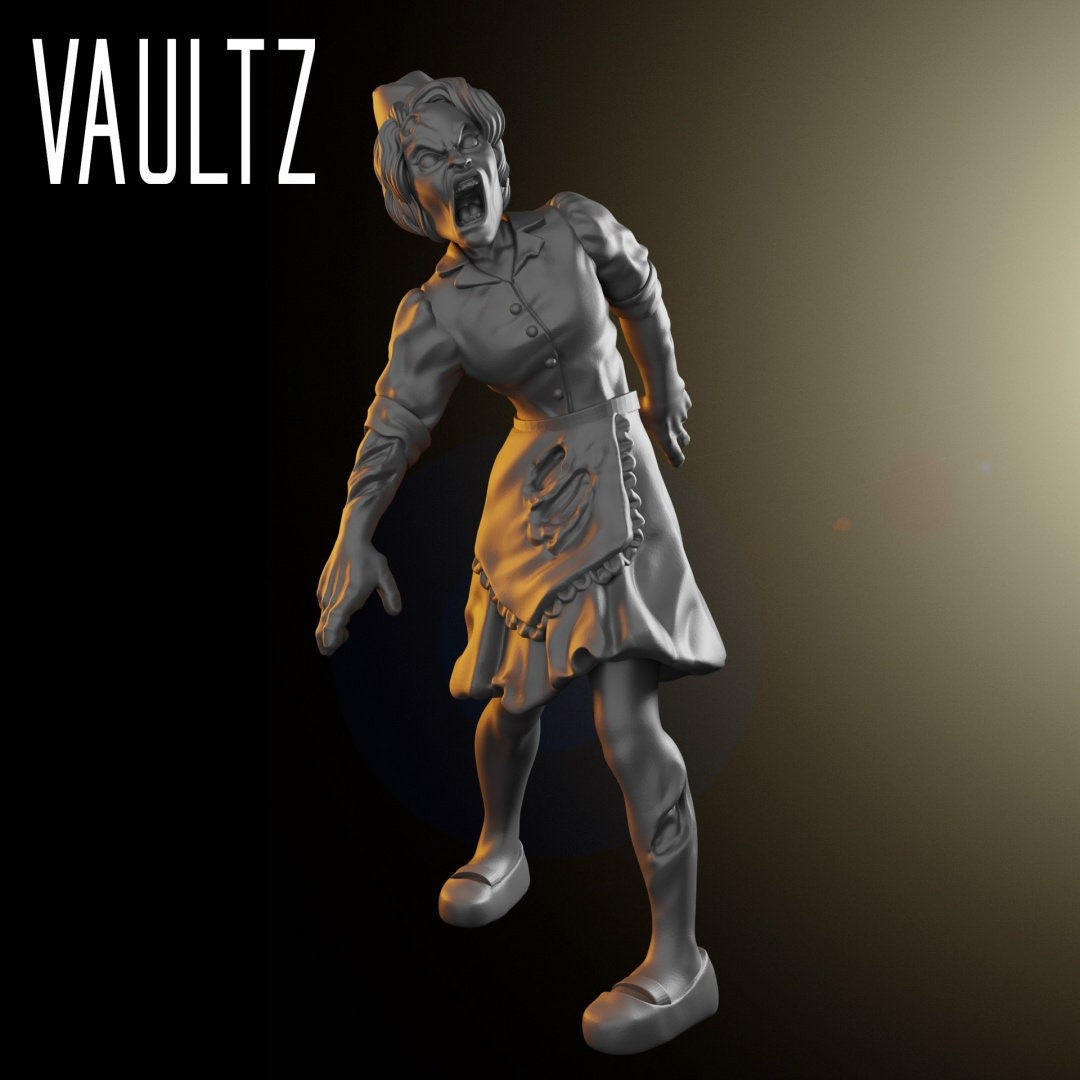 Zombie Waitress | 28mm - 100mm Scale Resin Mini | Zombicide | Vaultz