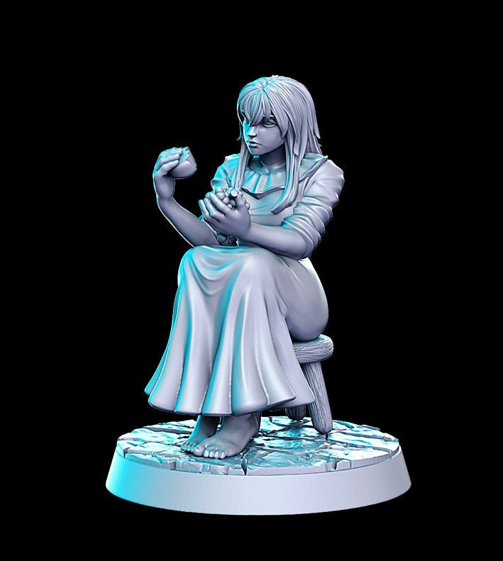Villager NPC Violett sitting girl - 32mm Scale DnD Miniature | Dungeons and Dragons | JRPG Mini - RN Estudio