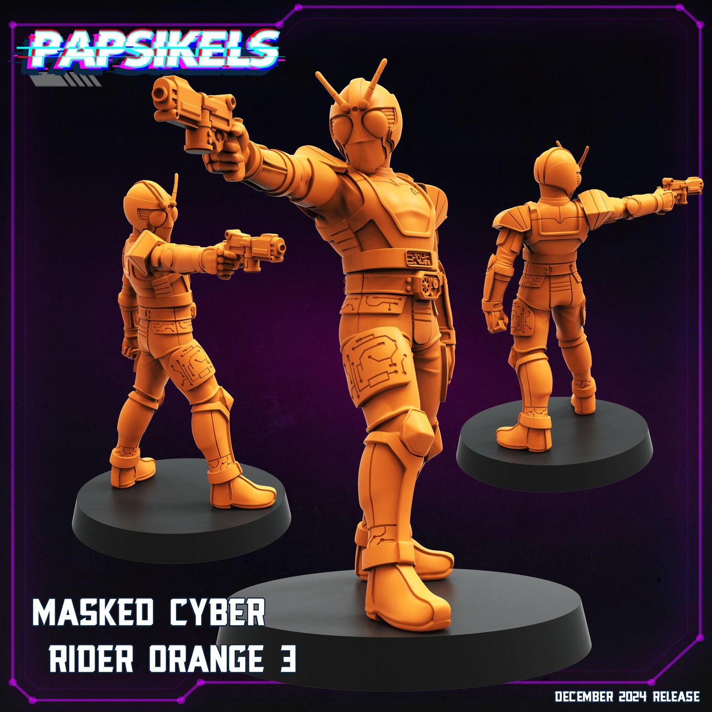 Masked Cyber Rider Orange Set - 28mm 32mm 40mm Scale Cyberpunk Miniature | Papsikels