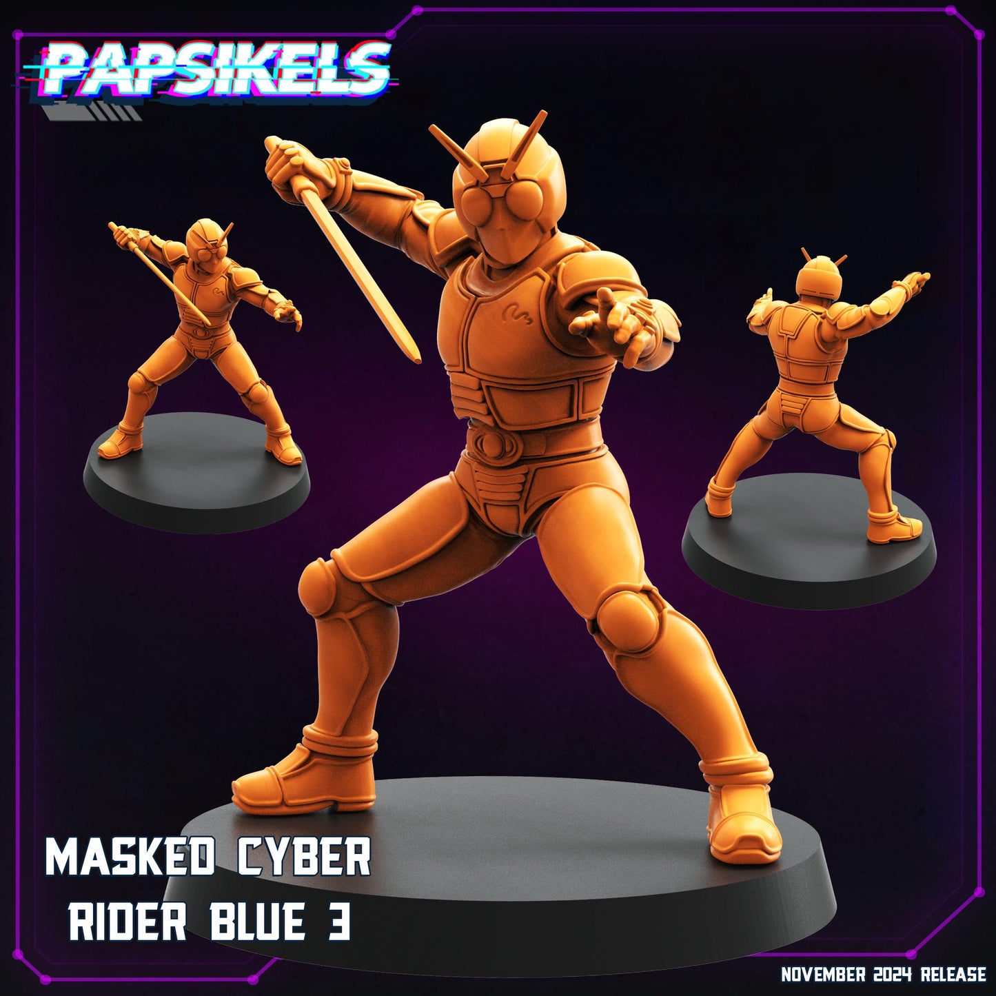 Masked Cyber Rider Blue 1-3 - Resin Cyberpunk Miniature | Papsikels