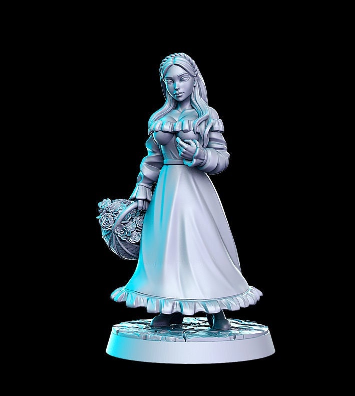 Villager NPC Fiora flowergirl - 32mm Scale DnD Miniature | Dungeons and Dragons | JRPG Mini - RN Estudio