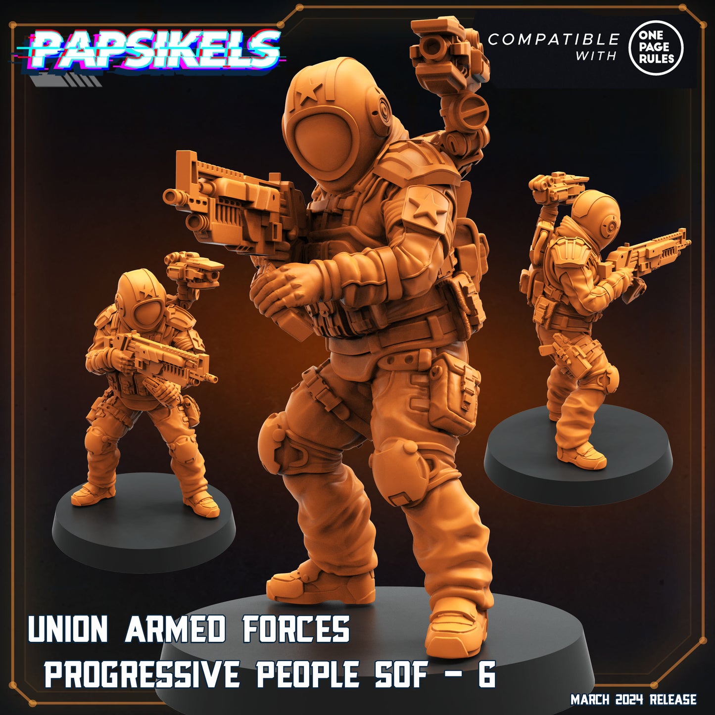Union Armed Progressive People SOF 1-6 - 32mm Scale Miniature | RPG | Sci fi | Cyberpunk | Role Playing | Papsikel
