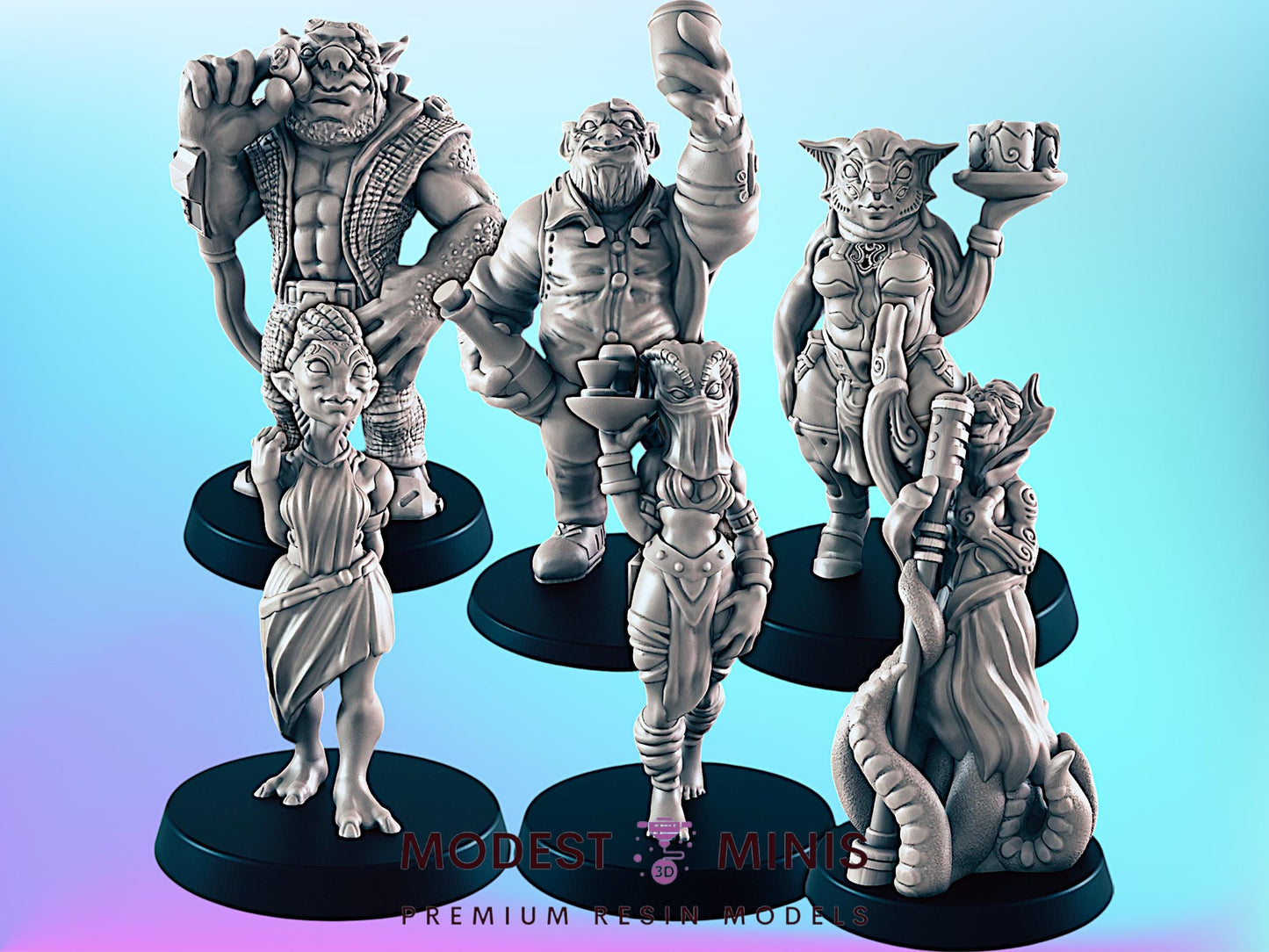 Cantina Crew Set | 25mm - 75mm Scale | DnD | Cyberpunk | EC3D Sci Fi Mini