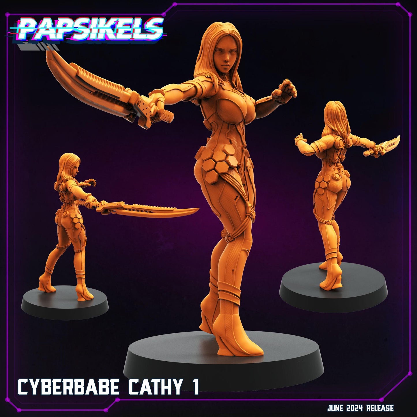 Cyberbabe Cathy 1-3 - Resin 3D Print Alien Miniature | RPG | Sci fi | Cyberpunk | Role Playing | DnD | Papsikel