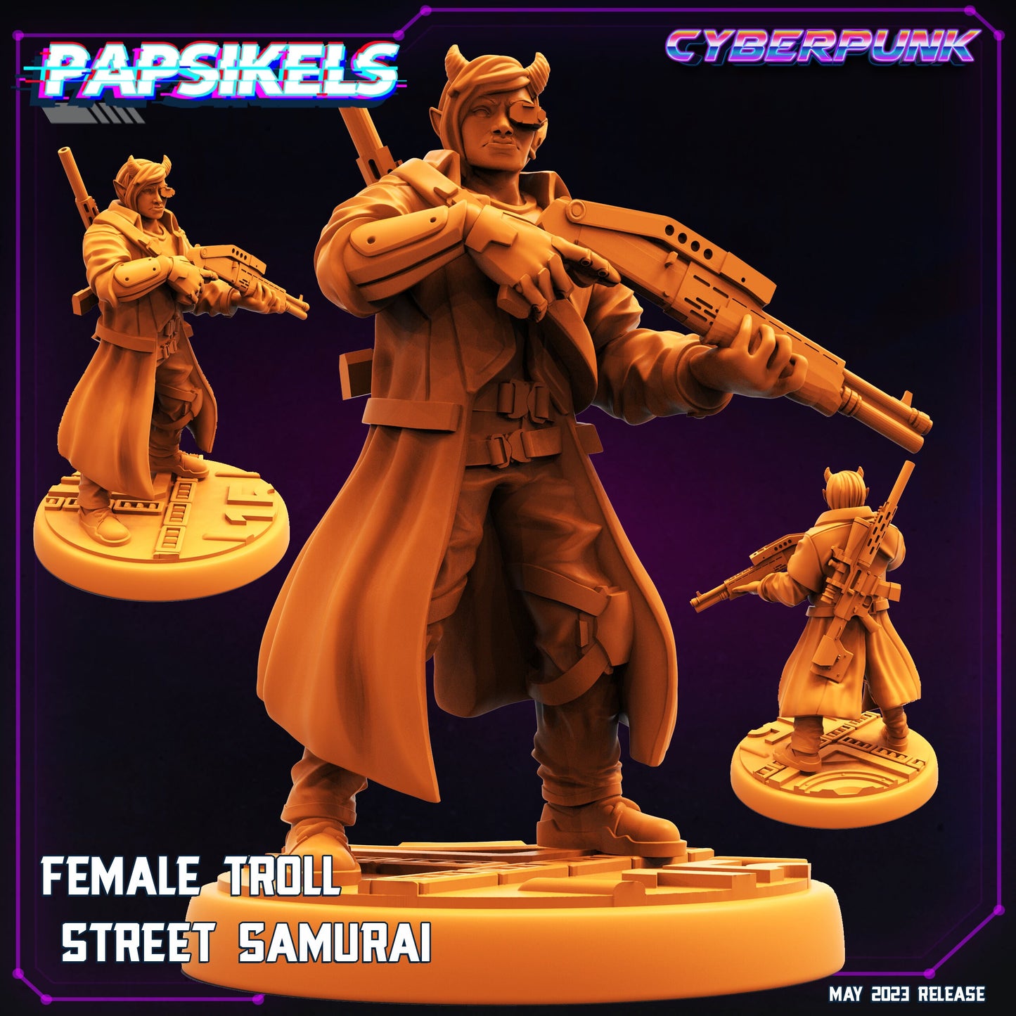 Female Troll Street Samurai - 32mm Scale Alien Miniature  | Batang City | Papsikels