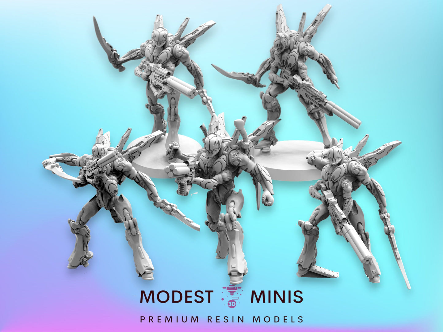 5pc Waspan Organic Cyborg Troopers - Resin Cyberpunk Miniature  | Papsikels