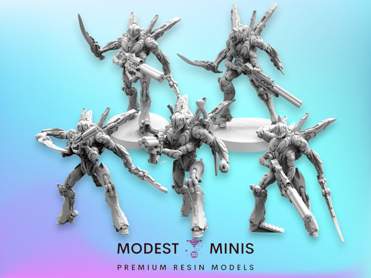 5pc Waspan Organic Cyborg Troopers - Resin Cyberpunk Miniature  | Papsikels