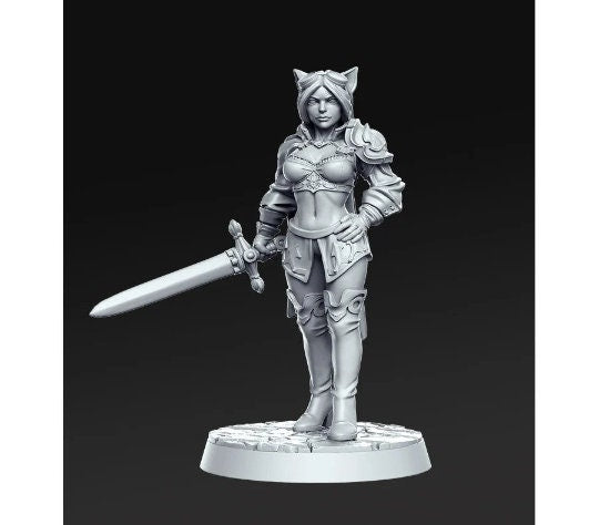 Ambar Cat Ears - 32mm Scale DnD Miniature | Dungeons and Dragons | JRPG Mini - RN Estudio