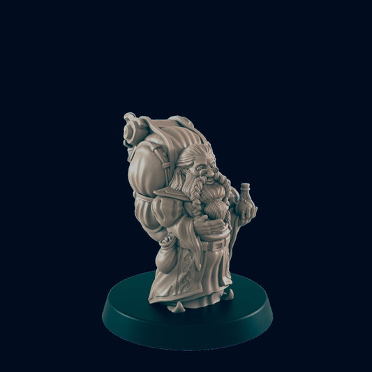NPC Dwarf Male Traveling Merchant - 25mm - 75mm Scale | DnD | EC3D Fantasy Mini | Townsfolk
