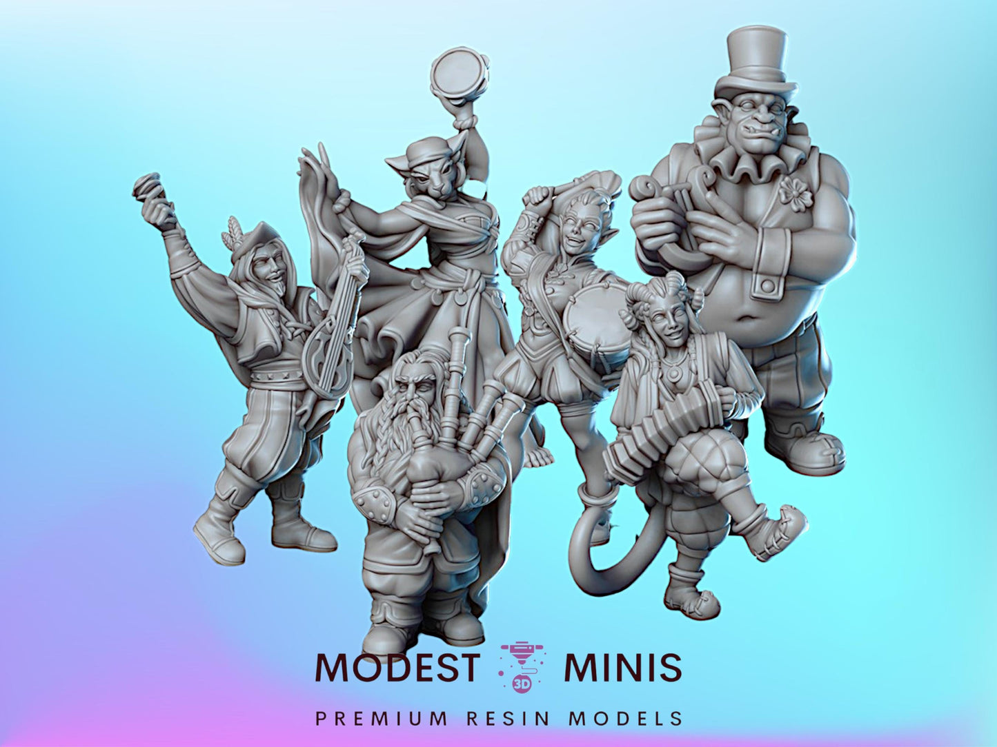 6pc Itinerant Bards Band | 28mm - 75mm Scale | DnD Frostgrave Mini | Vae Victis Fantasy
