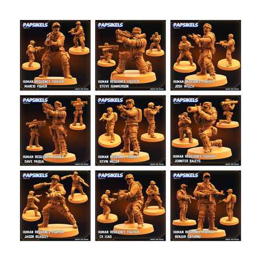 9pc Resilience Fighters Set Jan - 32mm Scale Resistence | RPG | Sci fi | Cyberpunk | Role Playing | DnD | Papsikel