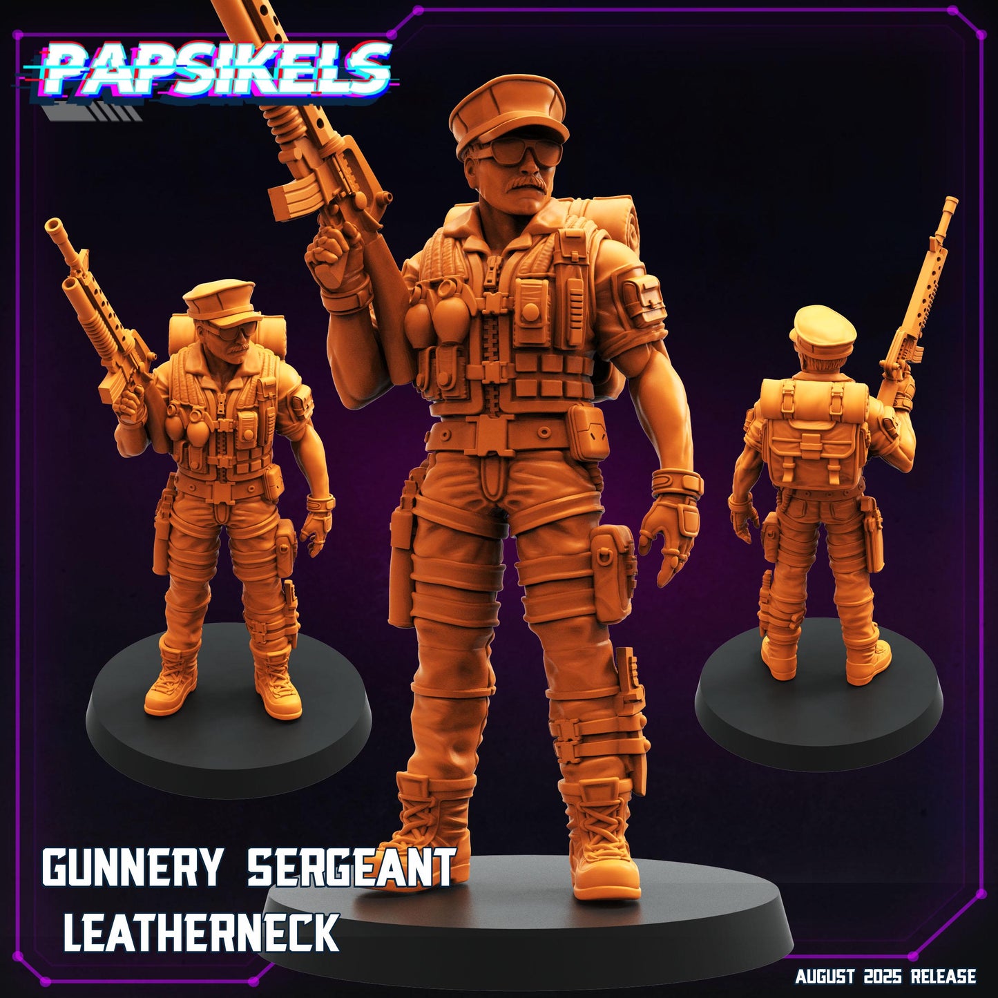 Gunnery Sergeant Leatherneck 1-3 - 32mm Scale Cyberpunk Miniature  | Papsikels