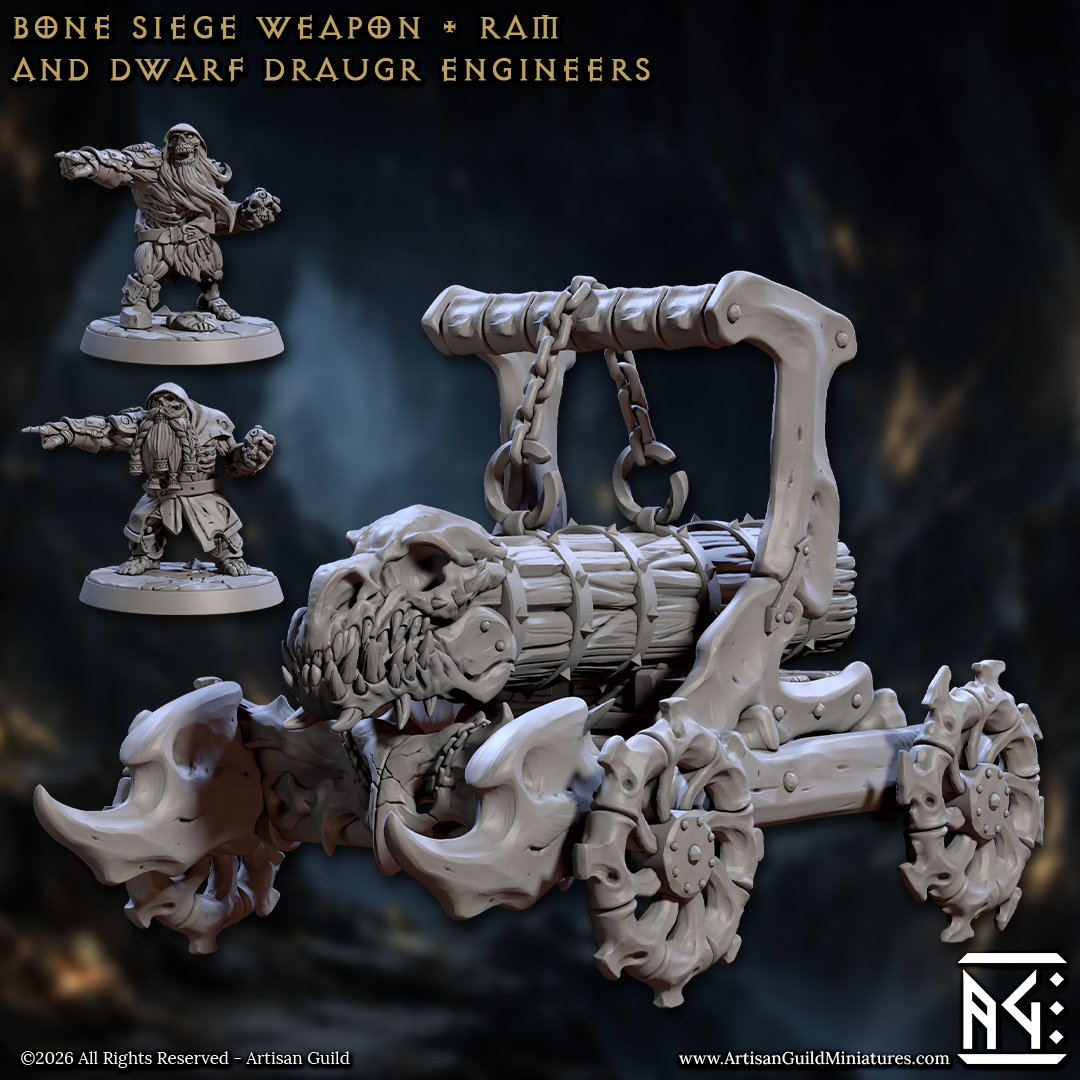 Dwarf Bone Siege Ram | 28mm - 75mm Scale Resin Minis | DnD | Frostgrave Artisan Guild Curse of Goldvein