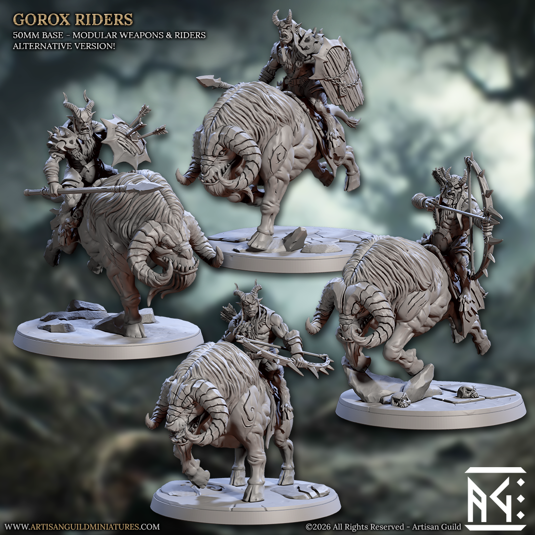 Gorox Riders Goatmen | 28mm - 75mm Scale Resin Minis | DnD | Frostgrave Artisan Guild Rise of the Beastmen