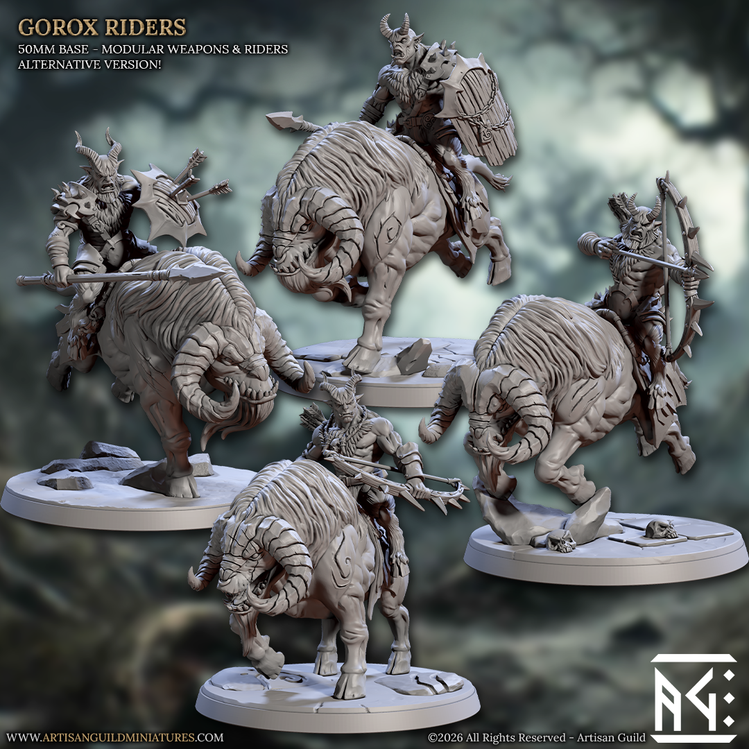 Gorox Riders Goatmen | 28mm - 75mm Scale Resin Minis | DnD | Frostgrave Artisan Guild Rise of the Beastmen