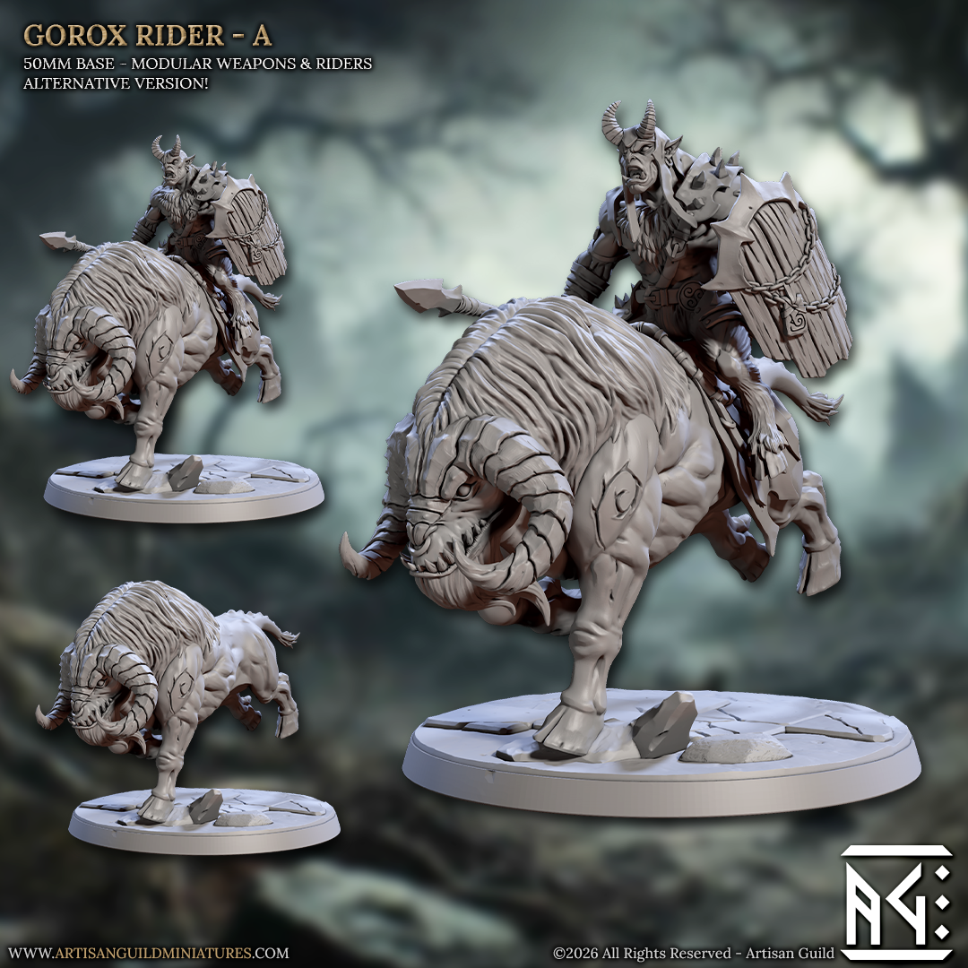 Gorox Riders Goatmen | 28mm - 75mm Scale Resin Minis | DnD | Frostgrave Artisan Guild Rise of the Beastmen