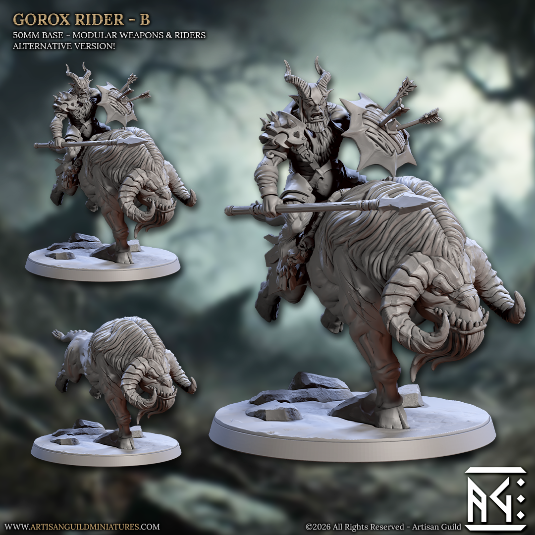 Gorox Riders Goatmen | 28mm - 75mm Scale Resin Minis | DnD | Frostgrave Artisan Guild Rise of the Beastmen