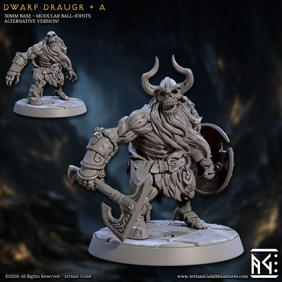 Undead Dwarf Draugr | 28mm - 75mm Scale Resin Minis | DnD | Frostgrave Artisan Guild Curse of Goldvein