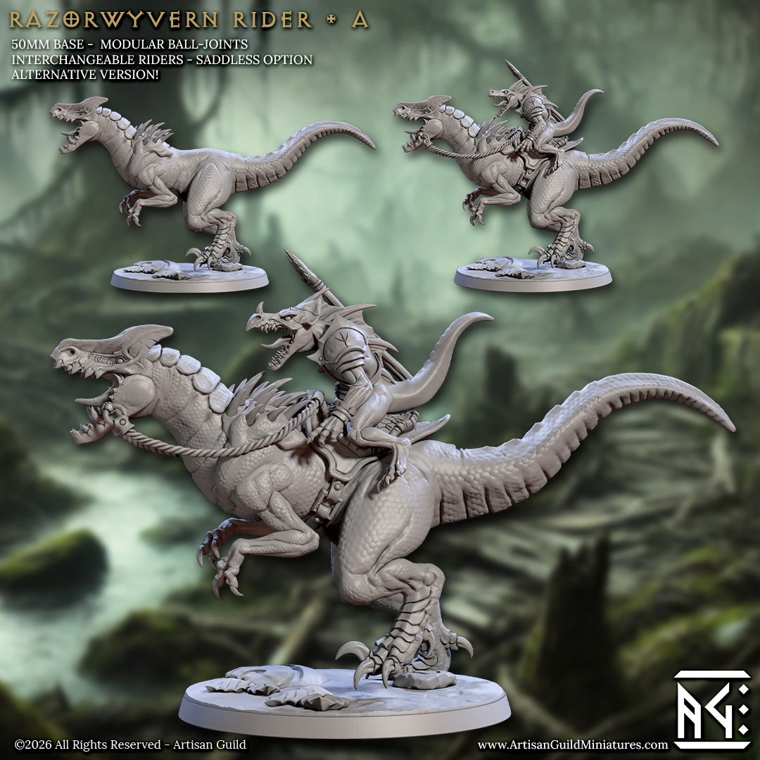 Razorwyvern Riders | 28mm - 75mm Scale Resin Minis | DnD | Frostgrave Artisan Guild Falgor's Swamp
