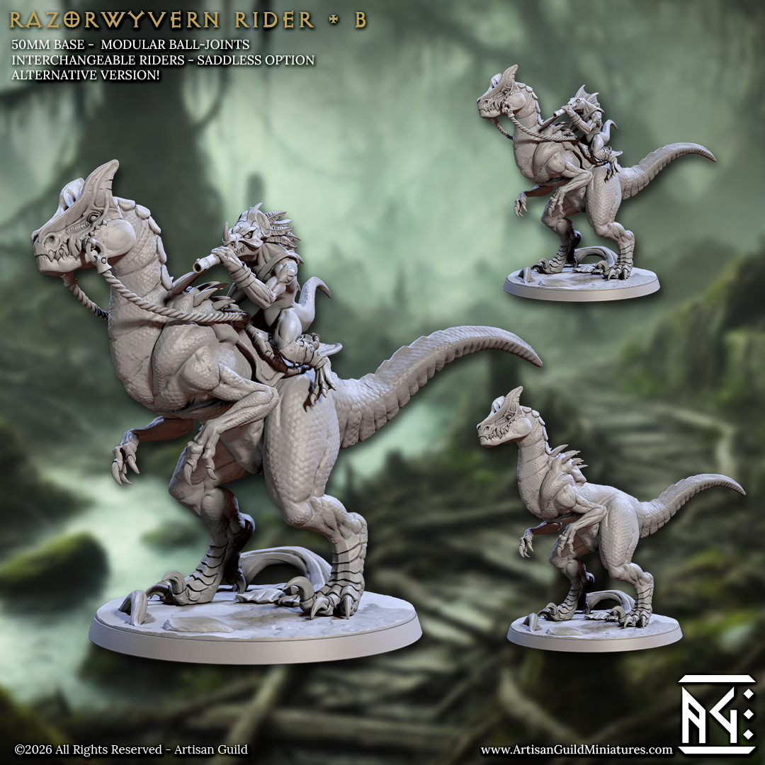 Razorwyvern Riders | 28mm - 75mm Scale Resin Minis | DnD | Frostgrave Artisan Guild Falgor's Swamp