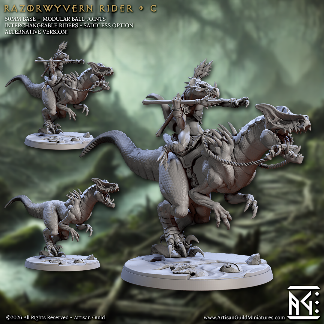 Razorwyvern Riders | 28mm - 75mm Scale Resin Minis | DnD | Frostgrave Artisan Guild Falgor's Swamp