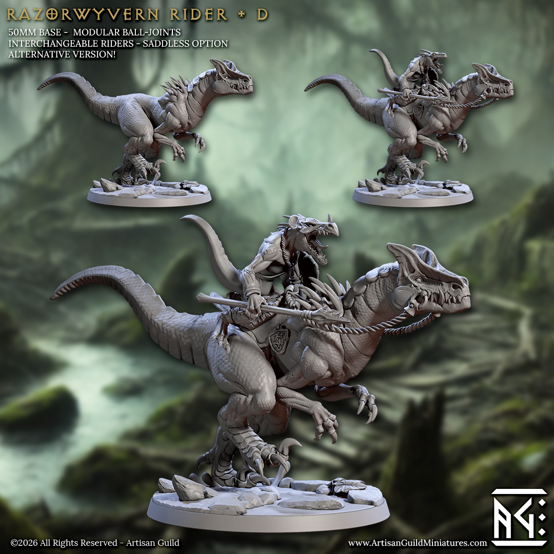 Razorwyvern Riders | 28mm - 75mm Scale Resin Minis | DnD | Frostgrave Artisan Guild Falgor's Swamp
