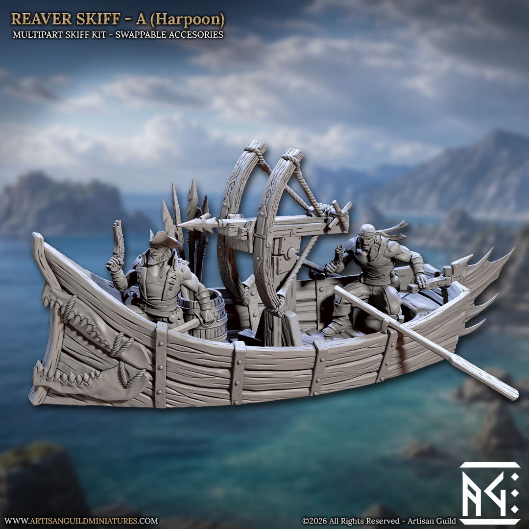 Pirate Reaver Skiff | 28mm - 75mm Scale Resin Minis | DnD | Frostgrave Artisan Coast Reavers