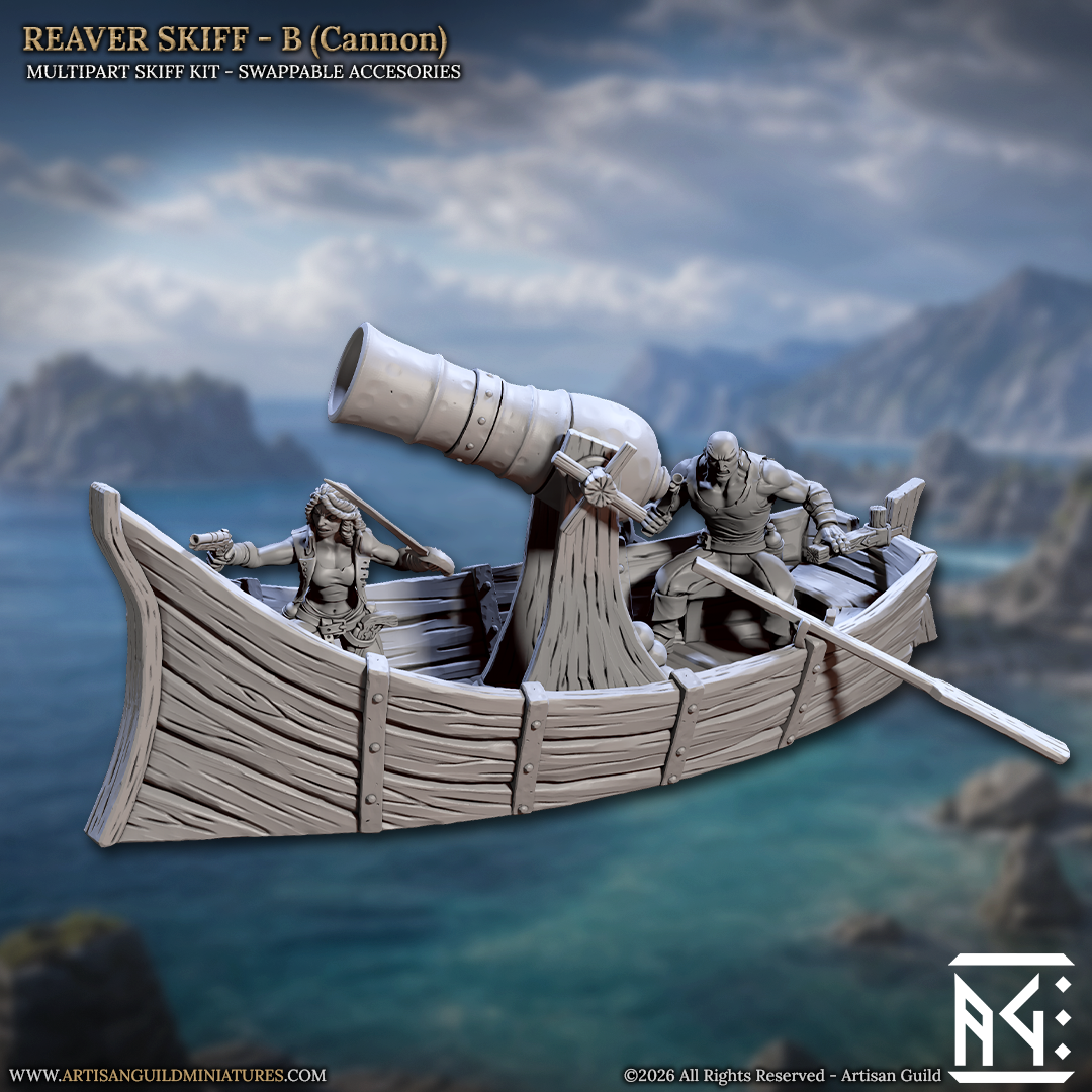 Pirate Reaver Skiff | 28mm - 75mm Scale Resin Minis | DnD | Frostgrave Artisan Coast Reavers