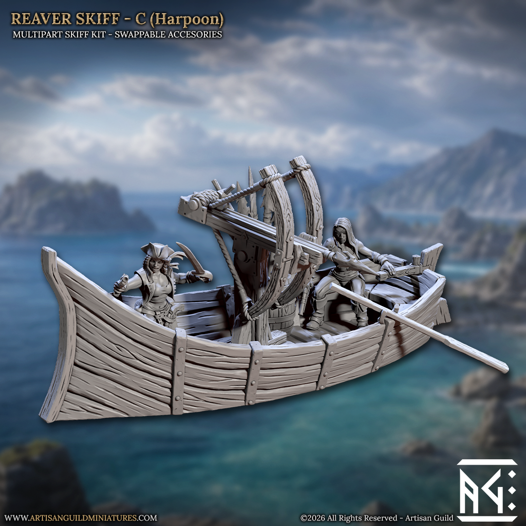 Pirate Reaver Skiff | 28mm - 75mm Scale Resin Minis | DnD | Frostgrave Artisan Coast Reavers
