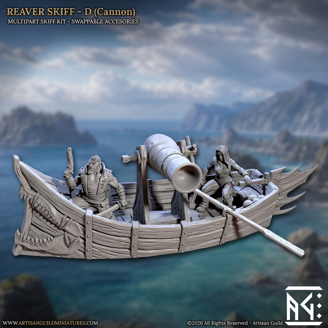 Pirate Reaver Skiff | 28mm - 75mm Scale Resin Minis | DnD | Frostgrave Artisan Coast Reavers