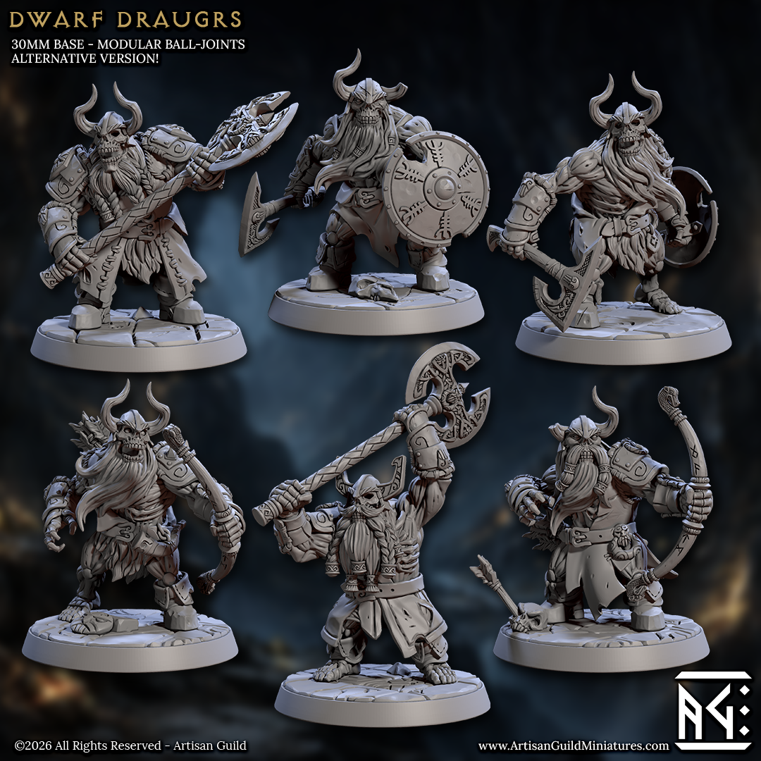 Undead Dwarf Draugr | 28mm - 75mm Scale Resin Minis | DnD | Frostgrave Artisan Guild Curse of Goldvein